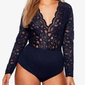 Plunge V Neck Lace Bodysuit